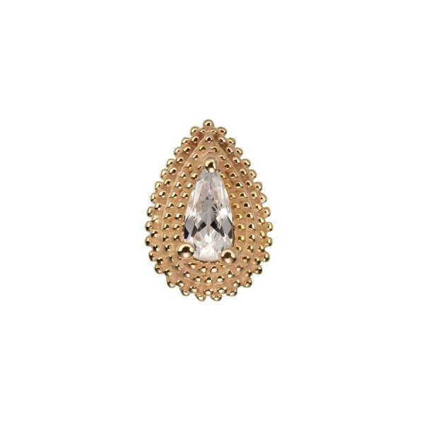 14Kt Solid Yellow Gold Pear Milgrain Top