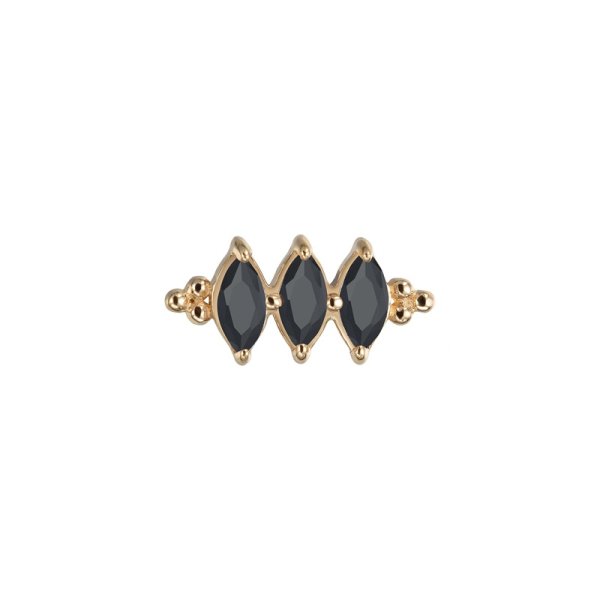 14Kt Solid Yellow Gold Trinity Black Marquise Top
