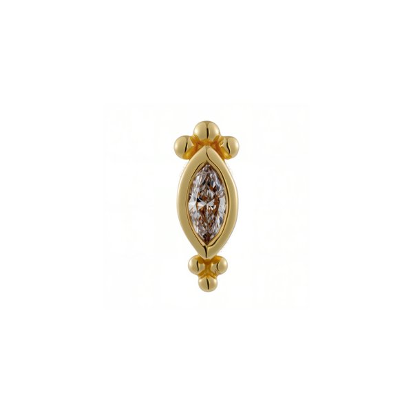 18Kt Solid Yellow Gold Beaed Marquise Bezel Threadless Top