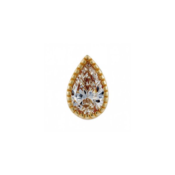 18Kt Solid Yellow Gold Pear Milgrain Threadless Top