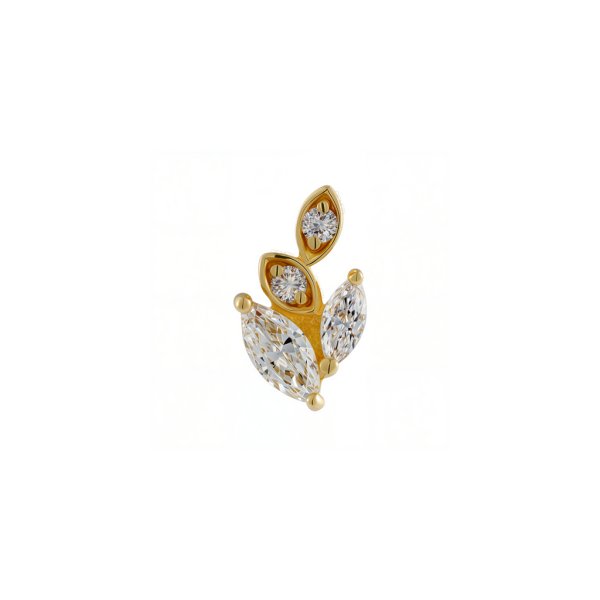 18Kt Solid Yellow Gold Gemmed Ear of Wheat Threadless Top