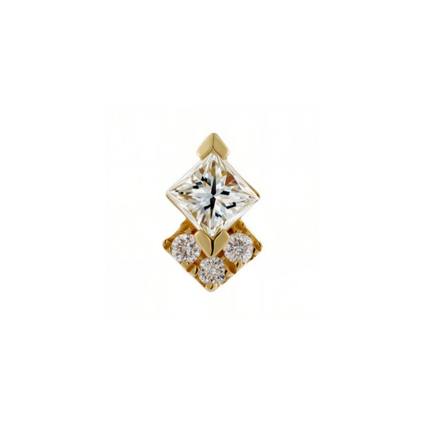 18Kt Solid Yellow Gold Gemmed Overlapping Square Threadless Top