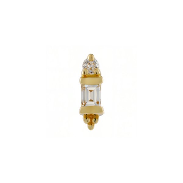 18Kt Solid Yellow Gold Baguette and Trinity Bead Threadless Top
