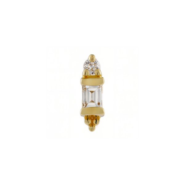 18Kt Solid Yellow Gold Baguette and Trinity Bead Threadless Top