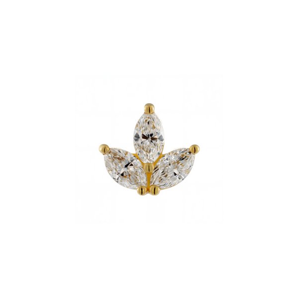 18Kt Solid Yellow Gold Trinity Marquise Threadless Top