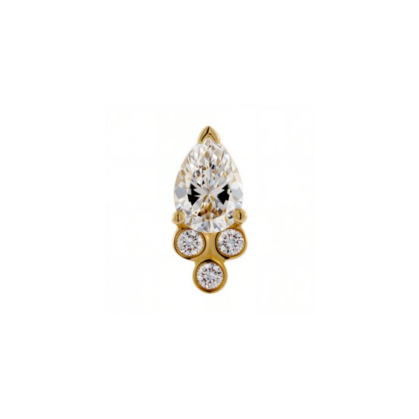 18Kt Solid Yellow Gold Pear wtih Trinity Bezel Threadless Top