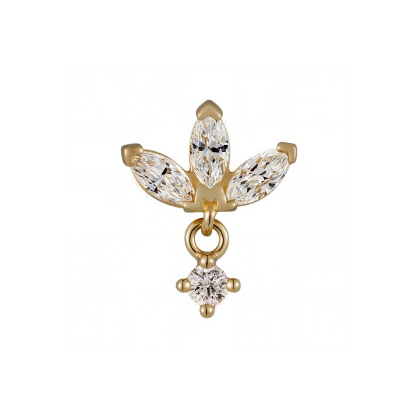 18Kt Solid Yellow Gold Trinity Marquise with Round Dangle Threadless Top