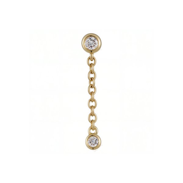 18Kt Solid Yellow Gold Double Bezel Set Chain Dangle Threadless Top