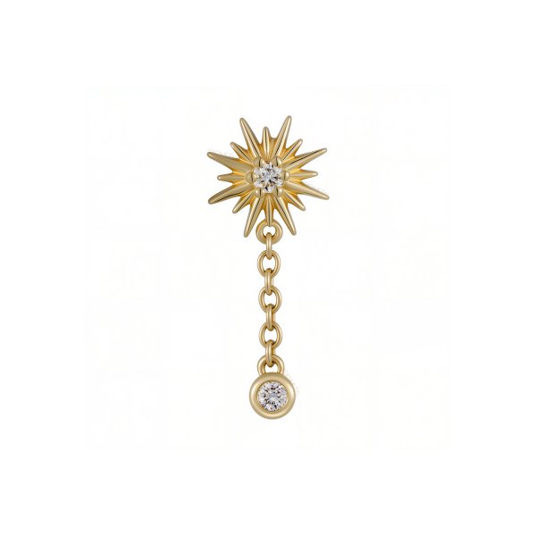 18Kt Solid Yellow Gold Gemmed Sun with Bezel Set Chain Dangle Threadless Top