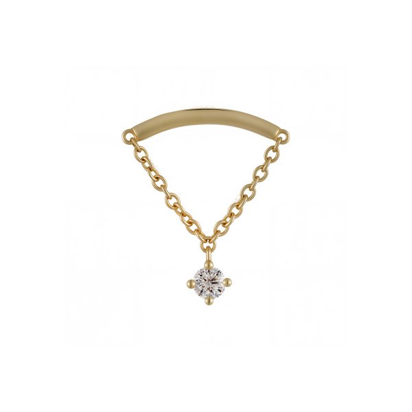 18Kt Solid Yellow Gold Curved Bar with Chain Dangle Threadless Top