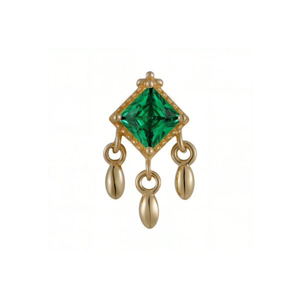 18Kt Beaded Square with Oval Dangle Threadless Top