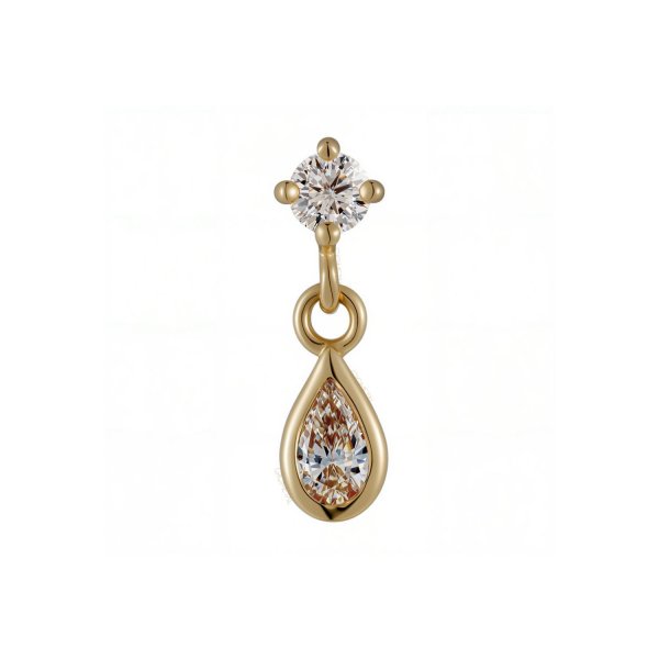 18Kt Prong Set CZ with Teardrop Dangle Top