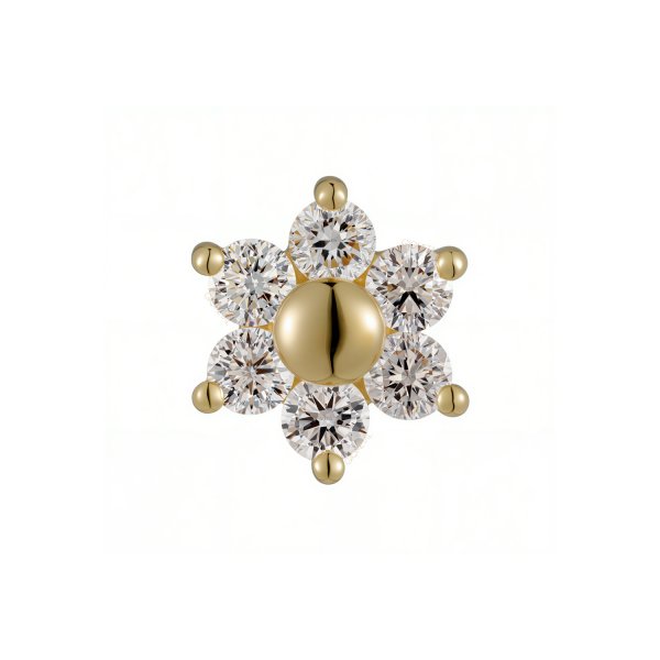 18Kt Solid Yellow Gold Flower Threadless Top