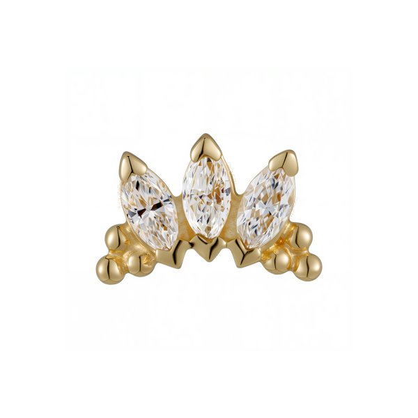 18Kt Solid Yellow Gold Beaded Trinity Marquise Threadless Top