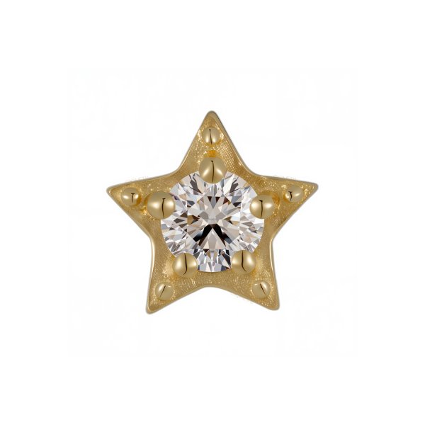 18Kt Solid Yellow Gold Prong Center Star Threadless Top