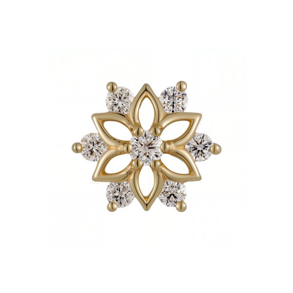 18Kt Solid Yellow Gold Gemmed Flower Threadless Top