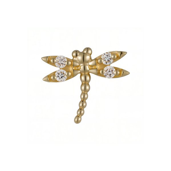 18Kt Solid Yellow Gold Gemmed Dragonfly Threadless Top