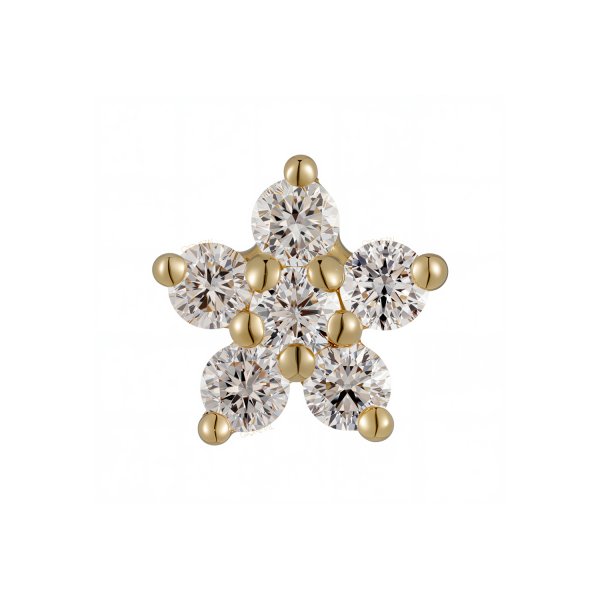 18Kt Solid Yellow Gold Gemmed Periwinkle Threadless Top