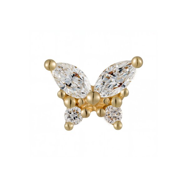 18Kt Solid Yellow Gold Gemmed Butterfly Threadless Top