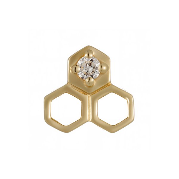 18Kt Solid Yellow Gold Gemmed Honeycomb Threadless Top