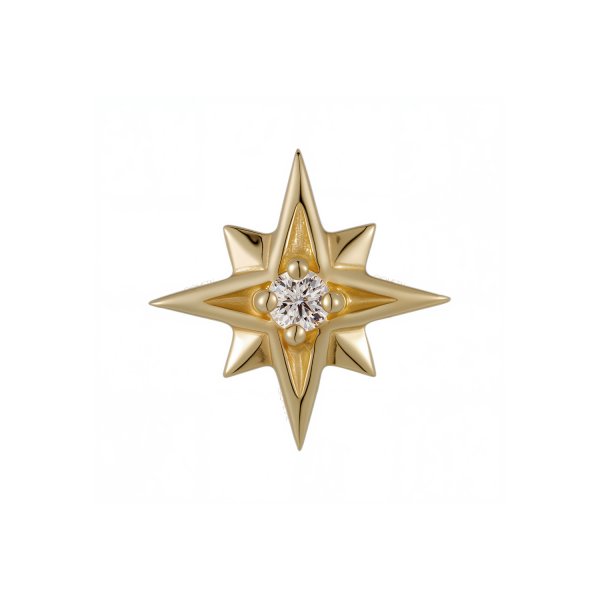 18Kt Solid Yellow Gold Prong Center Eightfold Star Threadless Top