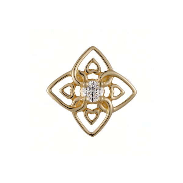 18Kt Solid Yellow Gold Prong Center Lucky Clover Threadless Top