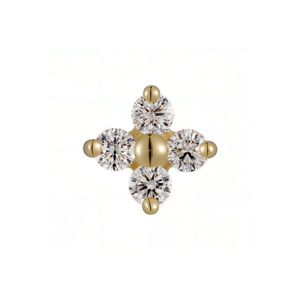 18Kt Solid Yellow Gold Gemmed Lucky Clover Threadless Top