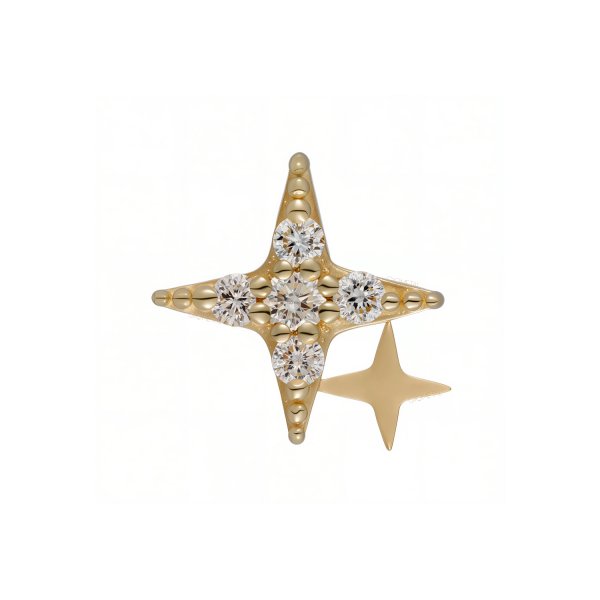 18Kt Solid Yellow Gold Gemmed Star and Plain Star Threadless Top