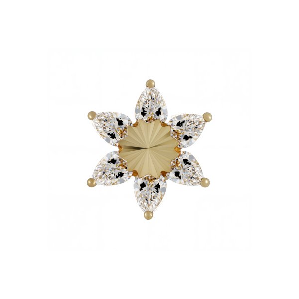 18Kt Six-Petaled Flower with Radiant Center Threadless Top