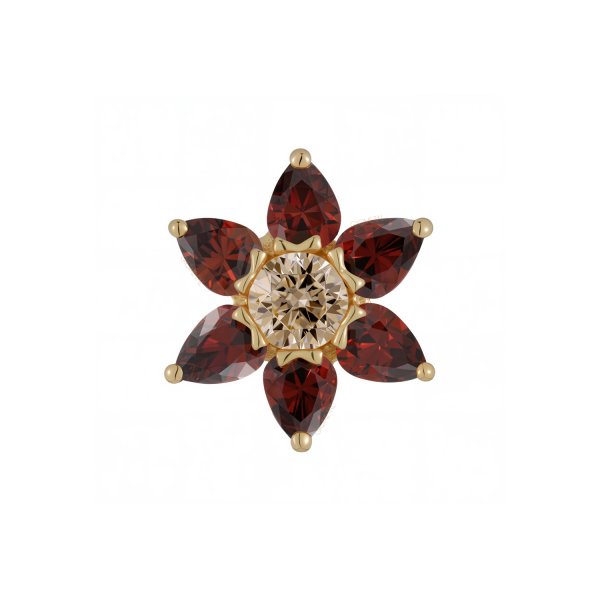 18Kt Six-Petaled Flower with Gemmed Center Threadless Top