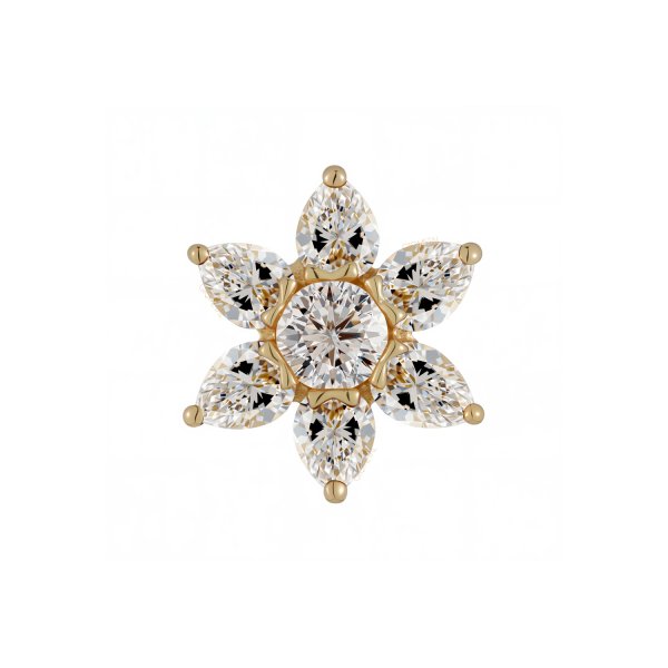 18Kt Six-Petaled Flower with Gemmed Center Threadless Top