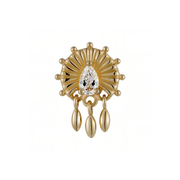 18Kt Beaded Fan with Oval Dangle Threadless Top