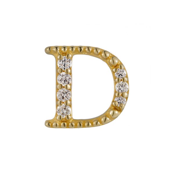 18Kt Solid Yellow Gold Gemmed Letter D Threadless Top