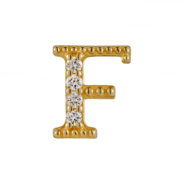 18Kt Solid Yellow Gold Gemmed Letter F Threadless Top
