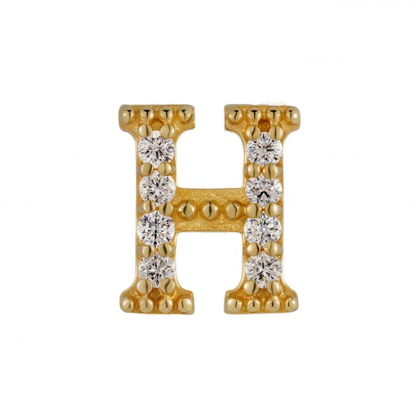 18Kt Solid Yellow Gold Gemmed Letter H Threadless Top
