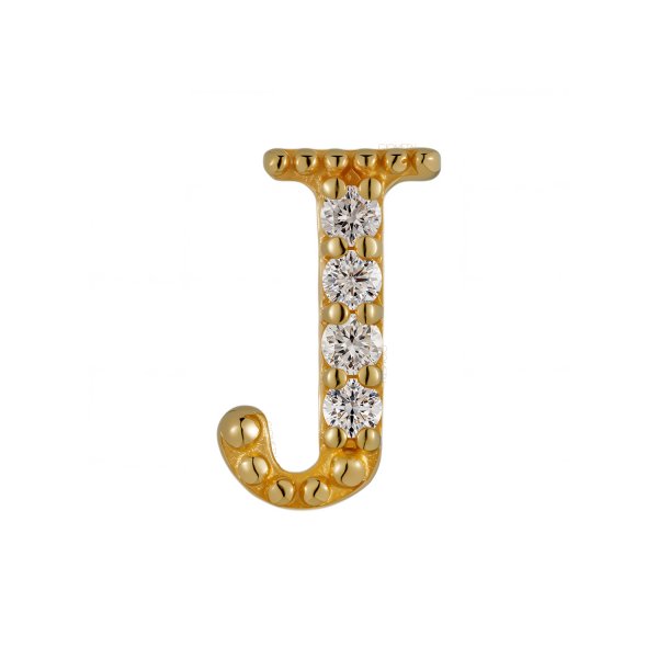 18Kt Solid Yellow Gold Gemmed Letter J Threadless Top