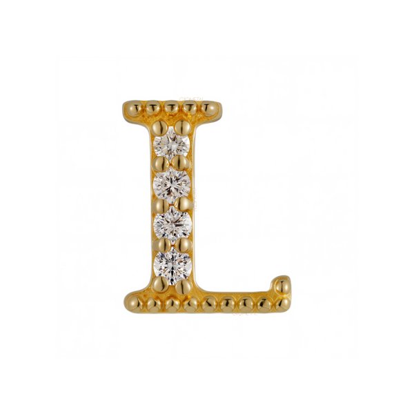 18Kt Solid Yellow Gold Gemmed Letter L Threadless Top
