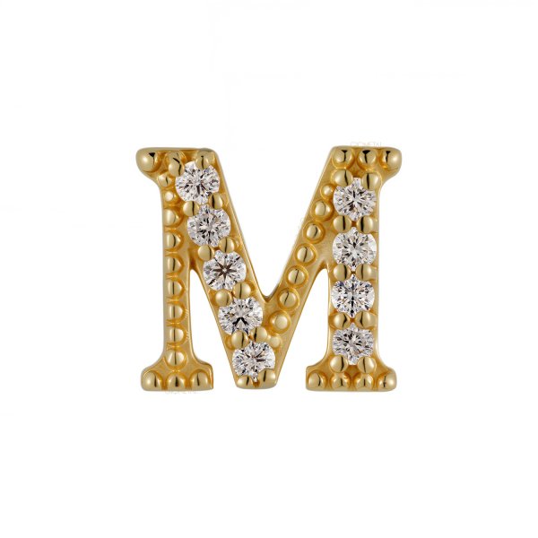 18Kt Solid Yellow Gold Gemmed Letter M Threadless Top