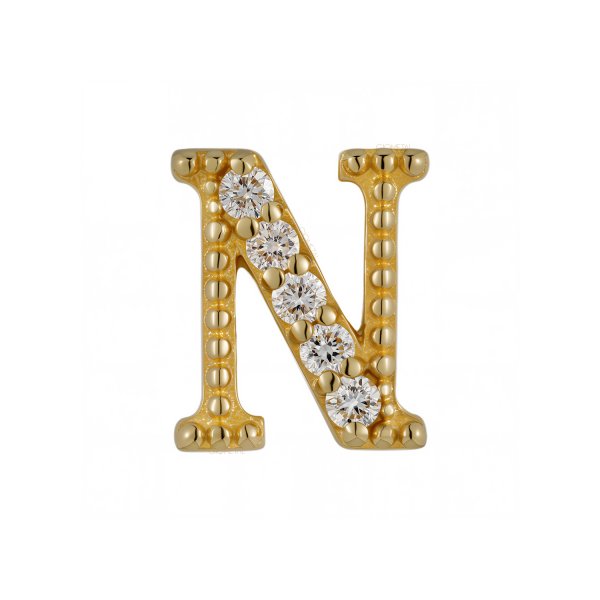 18Kt Solid Yellow Gold Gemmed Letter N Threadless Top