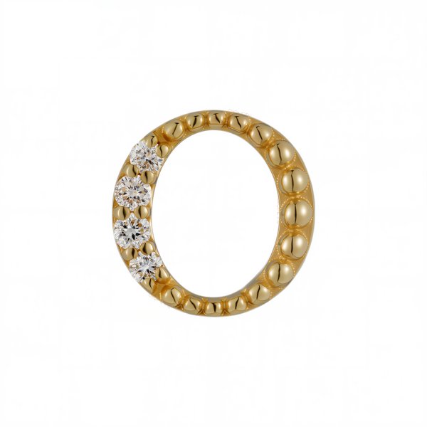 18Kt Solid Yellow Gold Gemmed Letter O Threadless Top