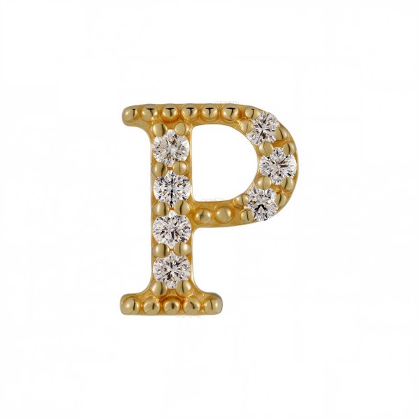 18Kt Solid Yellow Gold Gemmed Letter P Threadless Top