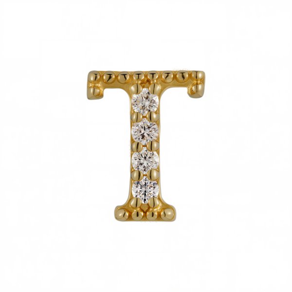 18Kt Solid Yellow Gold Gemmed Letter T Threadless Top