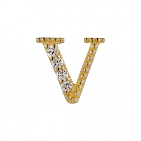 18Kt Solid Yellow Gold Gemmed Letter V Threadless Top