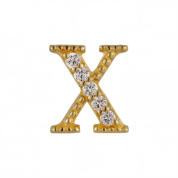 18Kt Solid Yellow Gold Gemmed Letter X Threadless Top