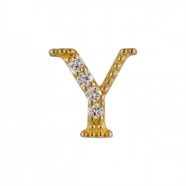 18Kt Solid Yellow Gold Gemmed Letter Y Threadless Top