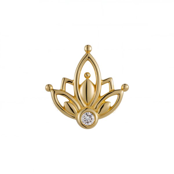 18Kt Solid Yellow Gold Lotus with Gemmed Cetner Threadless Top