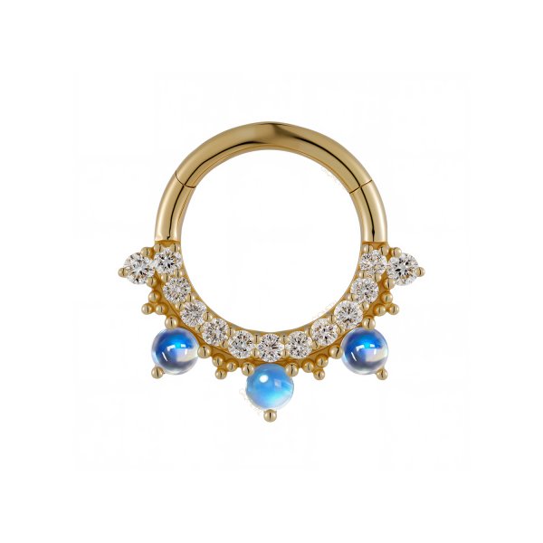 18Kt Solid Yellow Gold Triple Moonstones Hinged Ring