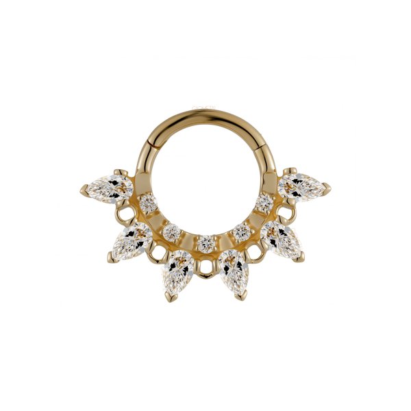 18Kt Solid Yellow Gold Marquise Sunburst Hinged Ring