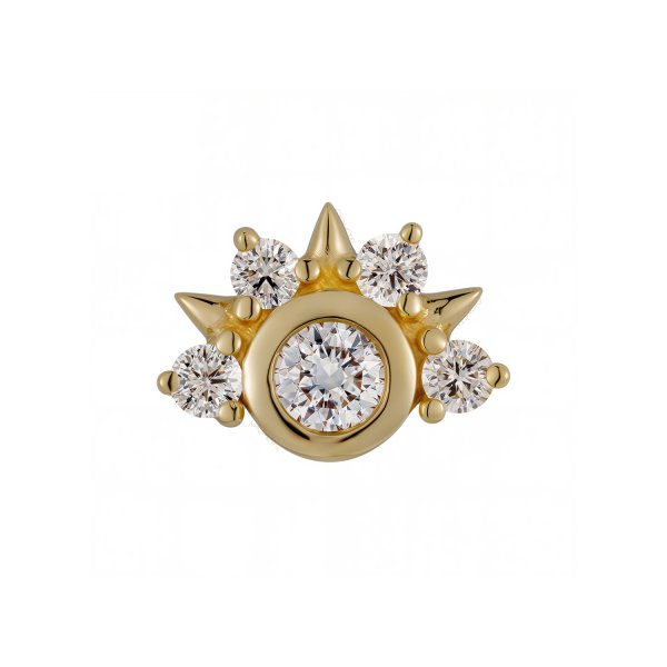 18Kt Solid Yellow Gold Gemmed Sunburst Threadless Top