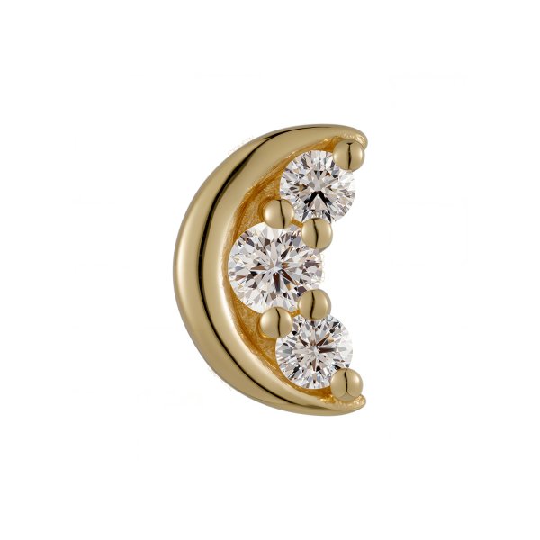 18Kt Solid Yellow Gold Crescent Moon with Triple CZ Threadless Top
